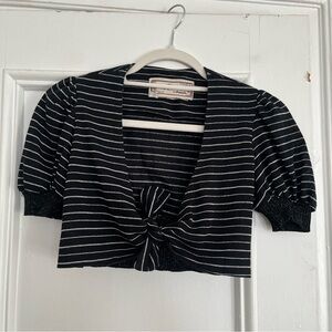 Vintage 1970s/80s striped disco style tie-front crop top